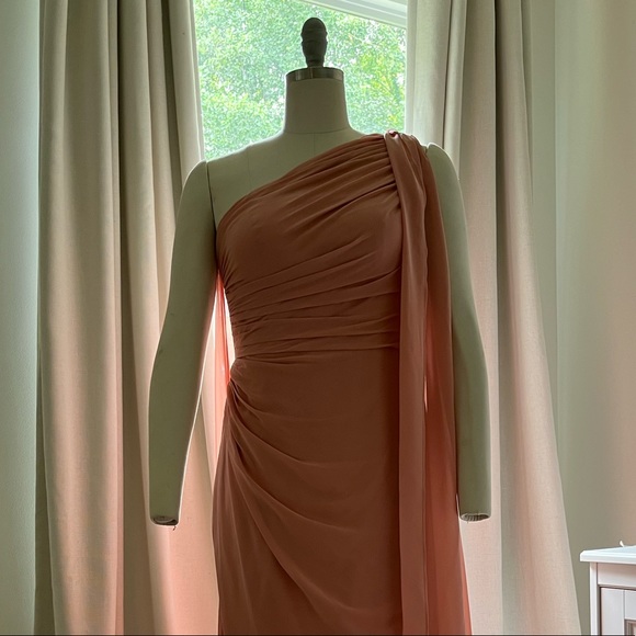 Azazie One Shoulder Dress in champagne rose - Picture 9 of 10